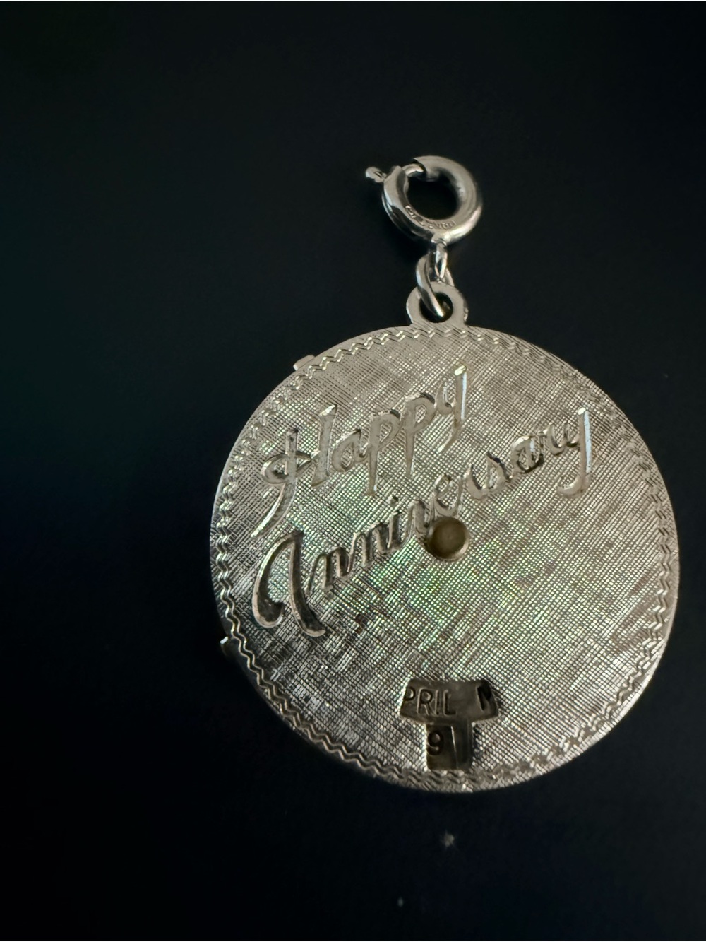 Vintage happy anniversary Monet Textured Movable Dial Silver-Tone charm